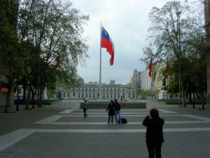 La Moneda and Paseo Bulnes, Santiago, during the Fiestas Patrias