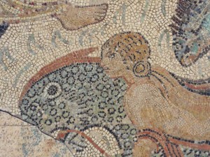 Goddess riding on a dolphin, Roman mosaic from the Écija museum
